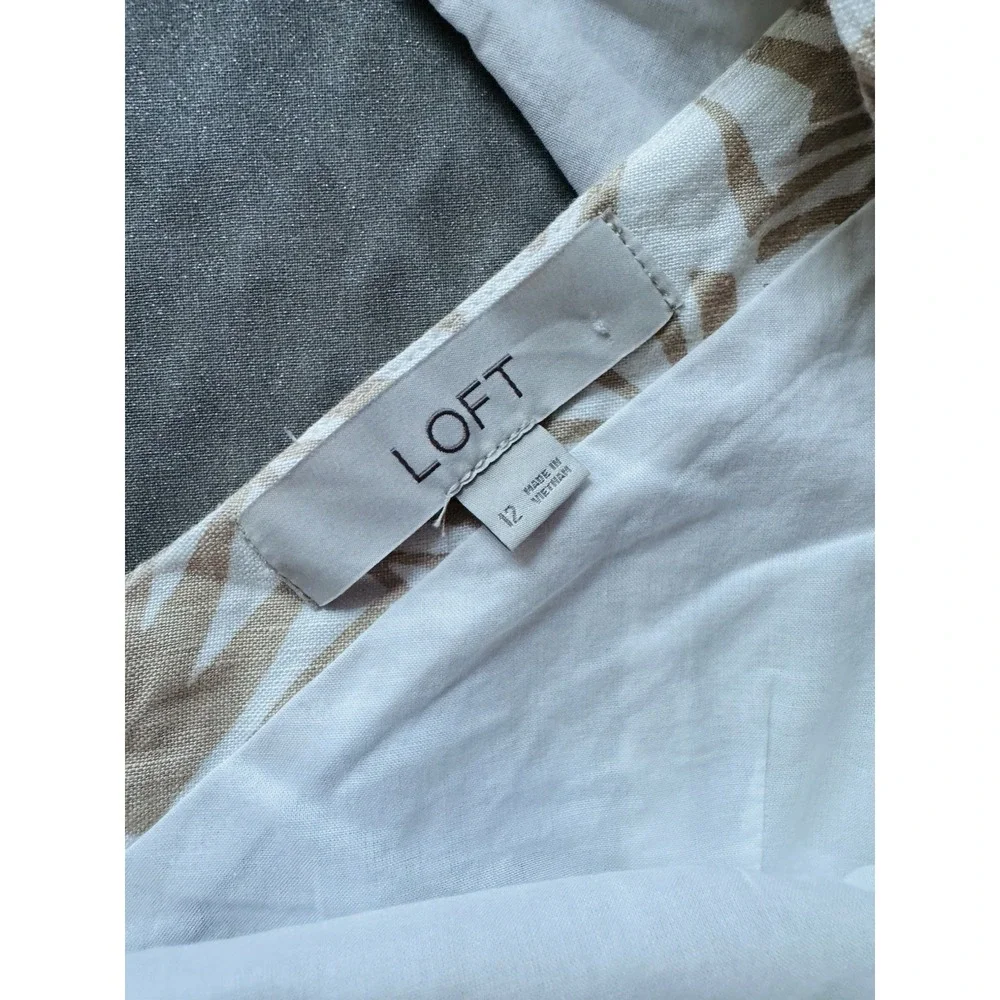 LOFT Palm Print Linen Blend Mini Dress Tropical Coastal Cottagecore‎ Sz 12
